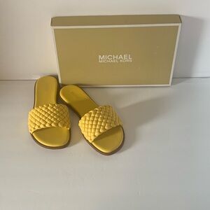 Michael Kors Yellow Woven Slide Sandals
